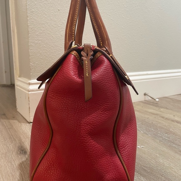 Red Pebble and Brown Leather All Weather Dooney and Bourke Handbag Bag - Picture 3 of 11